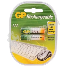 Аккумулятор GP Rechargeable NiMH 75AAAHC 750mAh, 2 шт AAA, 750мАч (2 шт. в клемшеле)