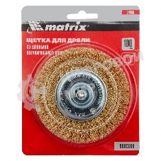 Щетка Matrix для дрели 100 мм, плоская со шпилькой, латунированная витая проволока