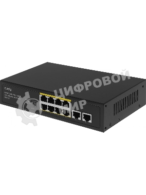 Коммутатор Cudy 8 RJ-45 10/100/1000M PSE ports +2 RJ45 10/100/1000 Uplink Port Unmanaged PoE+ Switch 120W, CCTV/VLAN mode support, long distance:250M at CCTV mode. 802.3af/at standard, Aternative 1/2(+),3/6(-), Rack-mountable Steel Case, Watchdog, 120W internal