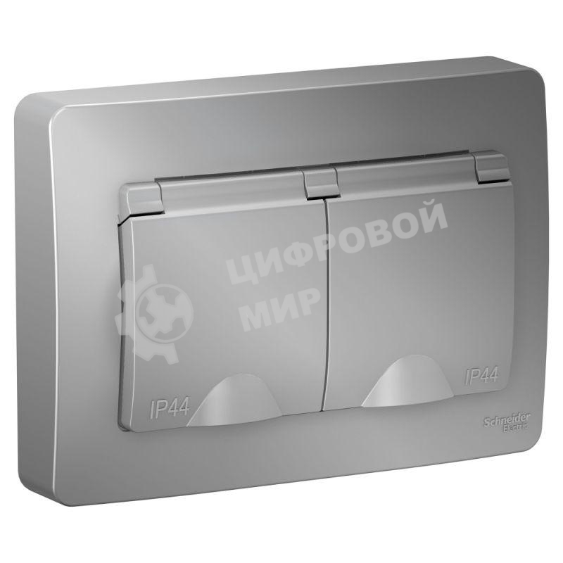 Розетка двойная с заземл.со шторк.,с крышками,16А,250В, алюминий С/У IP44