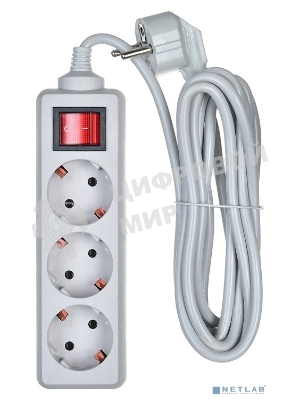 Сетевой фильтр Buro 300SL-3-G 3м, 3 розетки, серый (пакет ПЭ)