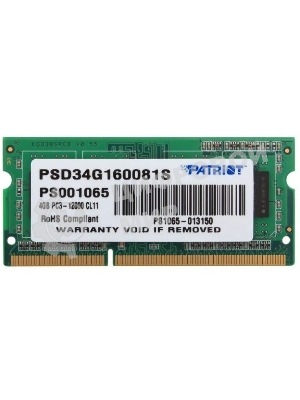 Оперативная память Patriot, DDR3, 4GB (1x4 GB), 1600 MHz, CL11, SO-DIMM
