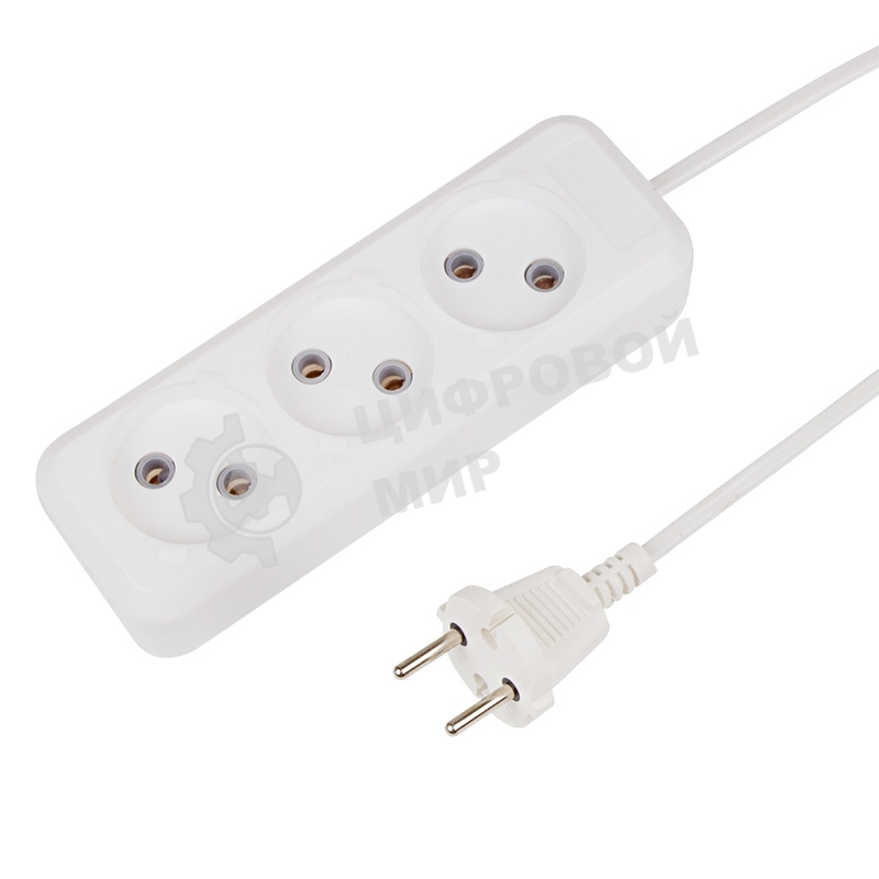 Удлинитель Rexant 3 гнезда, 10 м, 2х0.75 мм², б/з, белый (Сделано в России)