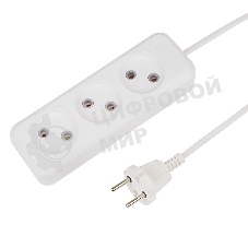 Удлинитель Rexant 3 гнезда, 10 м, 2х0.75 мм², б/з, белый (Сделано в России)