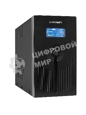 Источник бесперебойного питания CROWN 800VA/450W, металл, 1x12V/9AH, розетки 3*EURO+1*IEC bybass, трансформатор AVR 145-280V, LCD дисплей, съемный кабель 1.2м, фильтр телефонной и ethernet линии RJ11/45, защита батареи, от перегрузки, от КЗ
