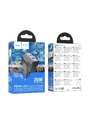 Зарядное устройство Hoco 20Вт, 3А, QC3.0/PD, 1xUSB, 1xType-C, CS71A, черный, коробка